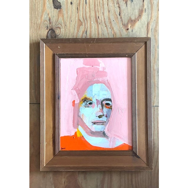 Vintage Original Abstract Figurative Oil Portrait on Canvas For Sale - Image 9 of 12