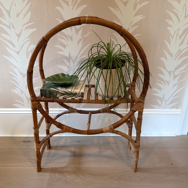 Vintage Midcentury Bamboo/Rattan Circular Shelf Unit For Sale - Image 9 of 10