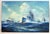This vintage original U.S. Navy battle ship/air force seascape oil painting is a unique and very well done piece of art....