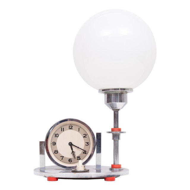 Art Deco Table Clock and Lamp, 1930s For Sale