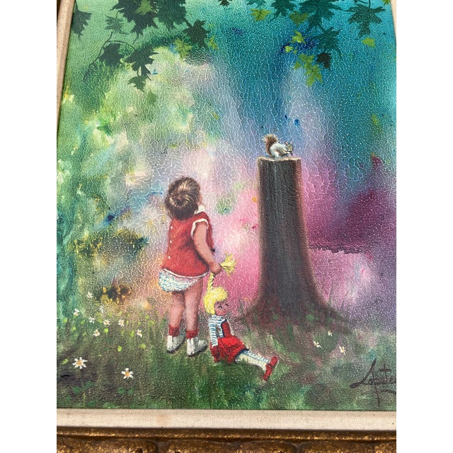 Original 20 x 24 painting on stretched canvas signed bottom right Overall size with carved wood frame with aged linen...