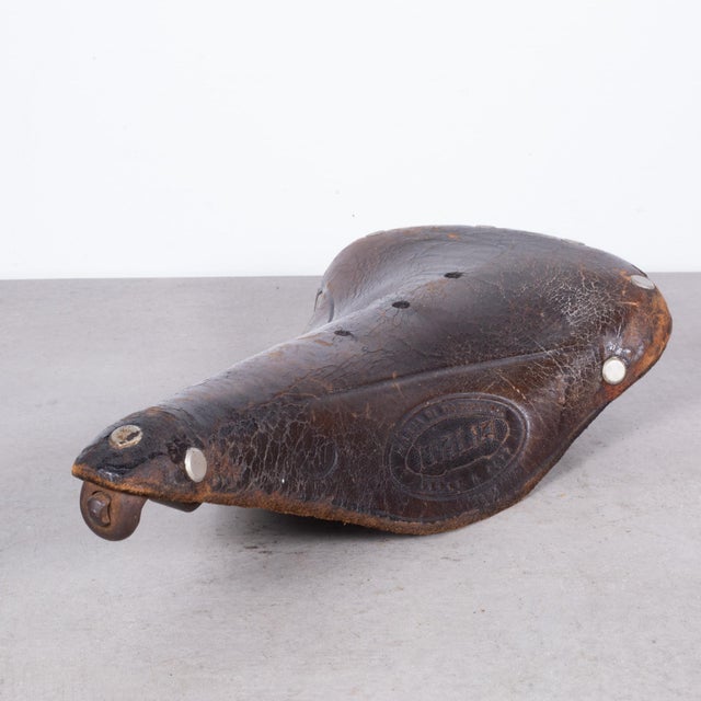 Vintage Italian and French Leather Bicycle Seats C.1930 For Sale - Image 4 of 12