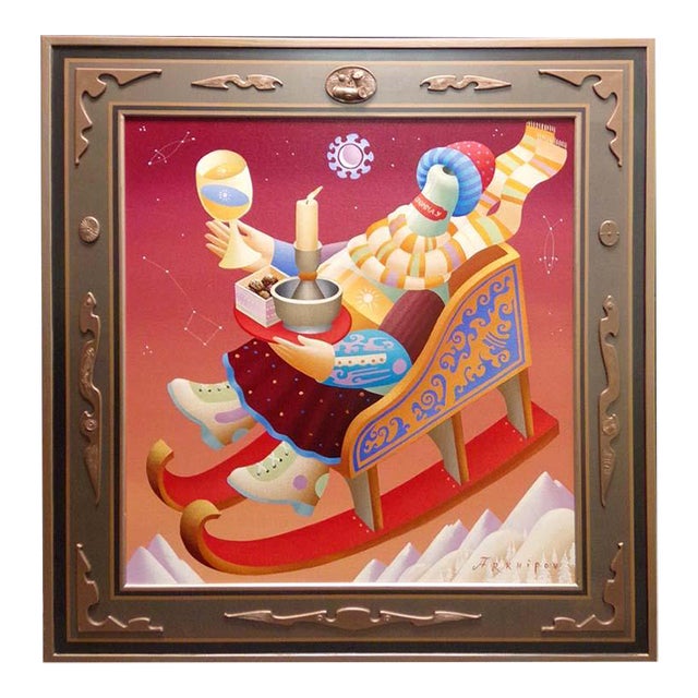 Anton Arkhipov "Alpine Winter Toast Chardonnay"Original Hand Signed Artist Frame For Sale
