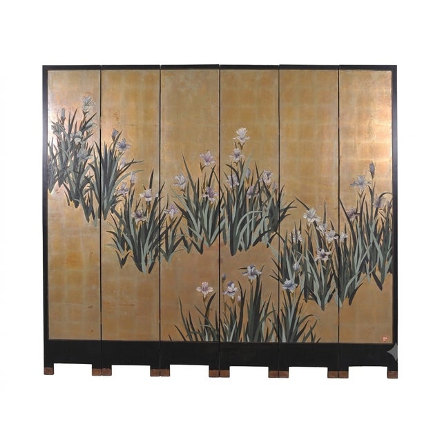 Chinese Export Coromandel Screen After Ogata Korin Irises For Sale