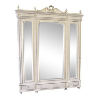 Early 20th Century Antique Louis XVI Style Painted Triple Armoire For Sale
