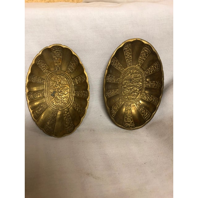 1980s Indian Brass Decorative Oval Trays/Dish - a Pair For Sale In Midland, TX - Image 6 of 6
