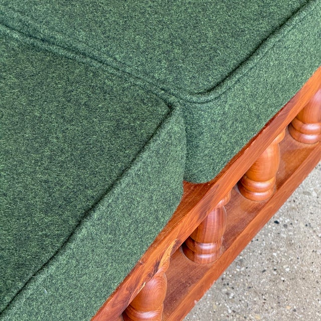 1970s Brutalist Carved Pine Sofa in Green Wool For Sale In Chicago - Image 6 of 10