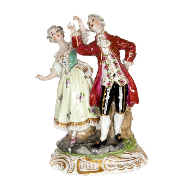 Porcelain Dancing Couple Figurine from Volkstedt, 18th Century For Sale - Image 5 of 5