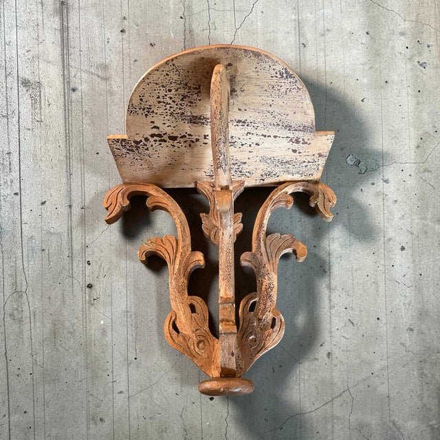 Vintage Italian Florentine Rococo Carved Wood Demilune Wall Bracket Shelf For Sale In West Palm - Image 6 of 7