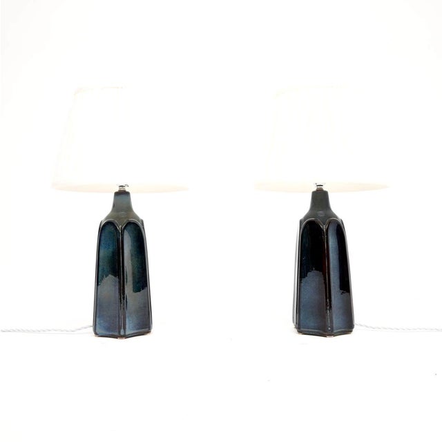 A stunning pair of vintage Danish ceramic table lamps by Einar Johansen for Soholm. They date from the 1960’s. The quality...