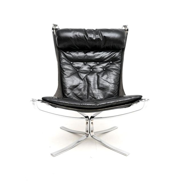 Animal Skin Set of Vintage Chrome and Leather Falcon Chair and Ottoman by Sigurd Ressel for Vatne Møbler, 1960s, Set of 2 For Sale - Image 7 of 14