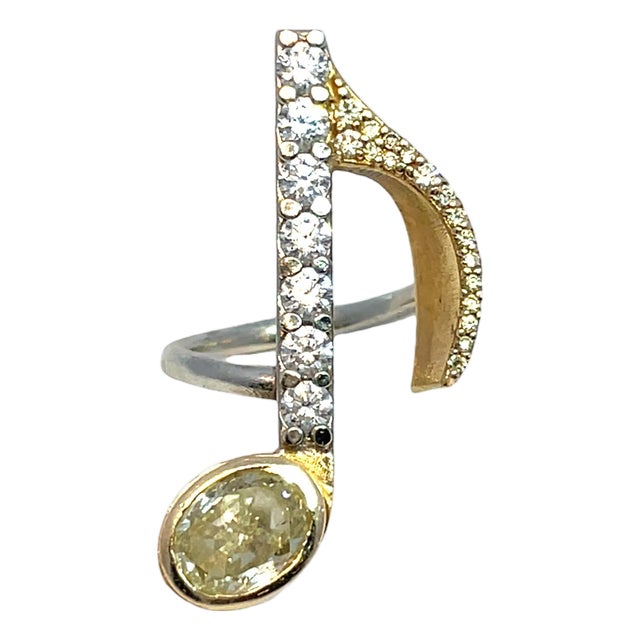 Vintage 14k Yellow Gold Fancy Yellow Diamond Music Note Ring For Sale