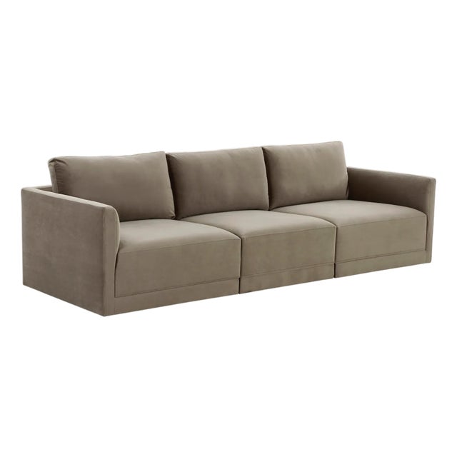 Wood Willow Taupe Modular Performance Velvet Sofa For Sale - Image 7 of 7