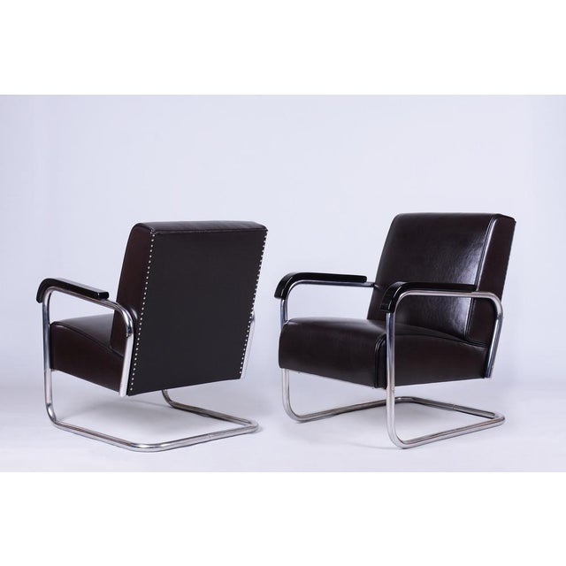 Bauhaus Armchair in Chrome and Leather from Hynek Gottwald, Czech, 1930s For Sale - Image 4 of 14