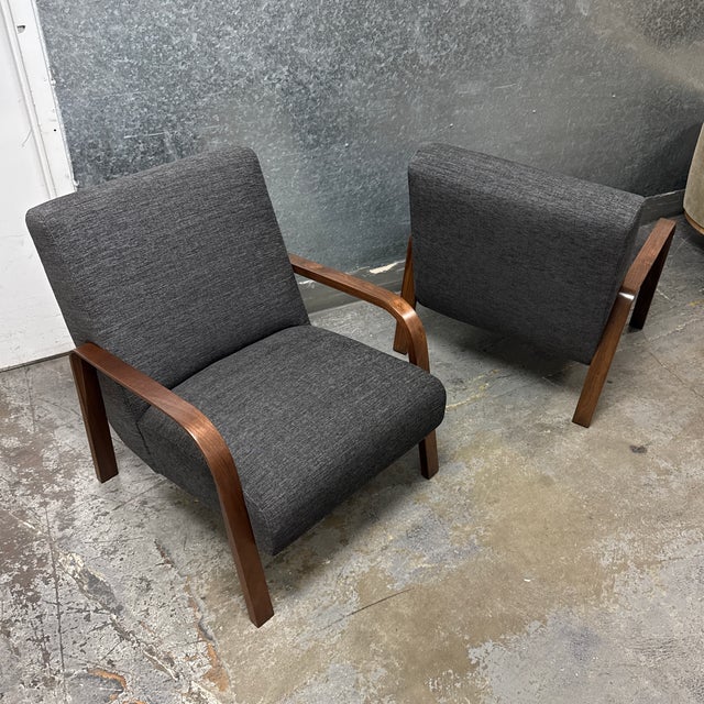 Custom Made Felix Lounge Chairs With Charcoal Performance Linen, Pair For Sale - Image 12 of 12