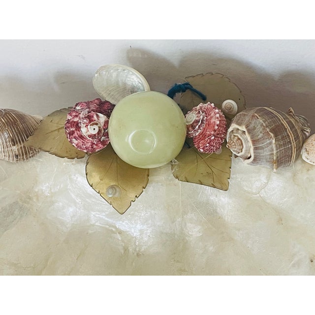 Coastal 1950s Large Capiz Shell Dish With Jadeite and Sea Shells For Sale - Image 3 of 4