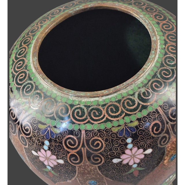 Vintage Japanese Meiji Cloisonné Enamel Floral Covered Jar For Sale - Image 9 of 13