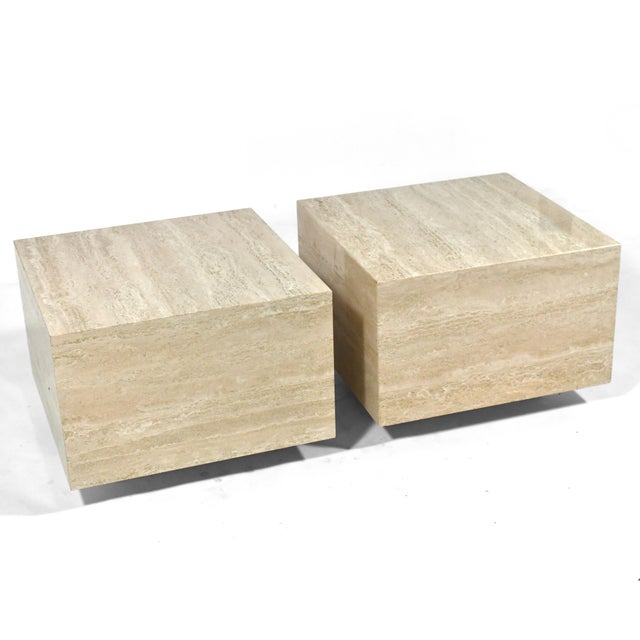 Pair of Travertine Modernist Side Tables For Sale - Image 4 of 7