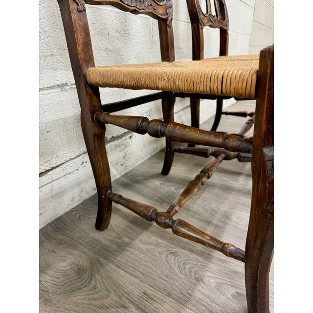 Antique French Provincial Ladder Back Rush Seat Side Chairs For Sale - Image 10 of 13