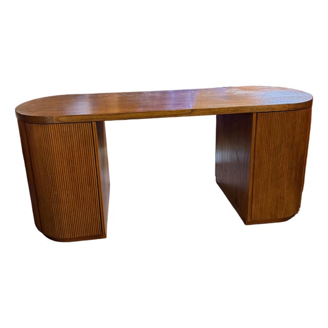 Wonderful Reid Oval Warm Oak Wood Storage Desk Designed by Mermelada Estudio For Sale