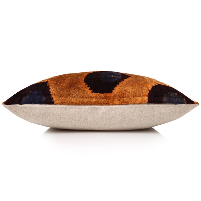 Brown Luxury Handwoven Silk Velvet Ikat Throw Pillow 20x20 Inch | Organic Vegetable Dyed For Sale - Image 8 of 8