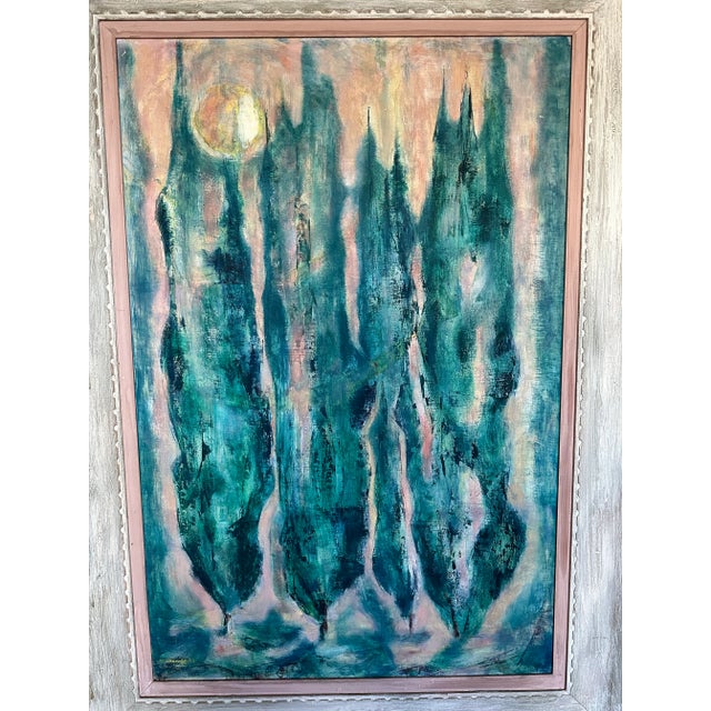 Frames, oil painting on Masonite, “Cypress with Moon “signed lower left Baranoff and dated 1953 Mort Baranoff was a...