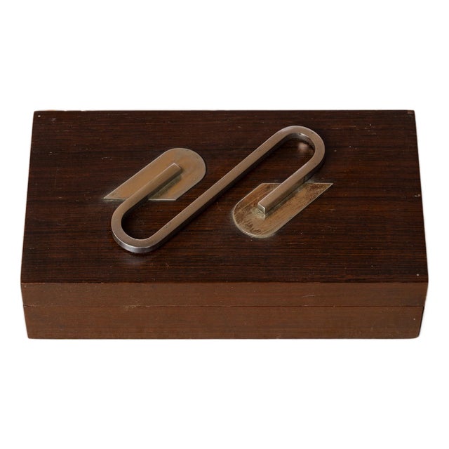 Art Deco Stained Wood & Nickel Plated Bronze Decorative Box For Sale