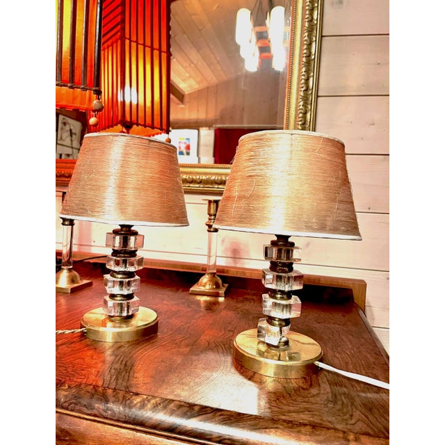 MidCentury Brass and Lucite Bedsides Lamps in the Manners Jacques