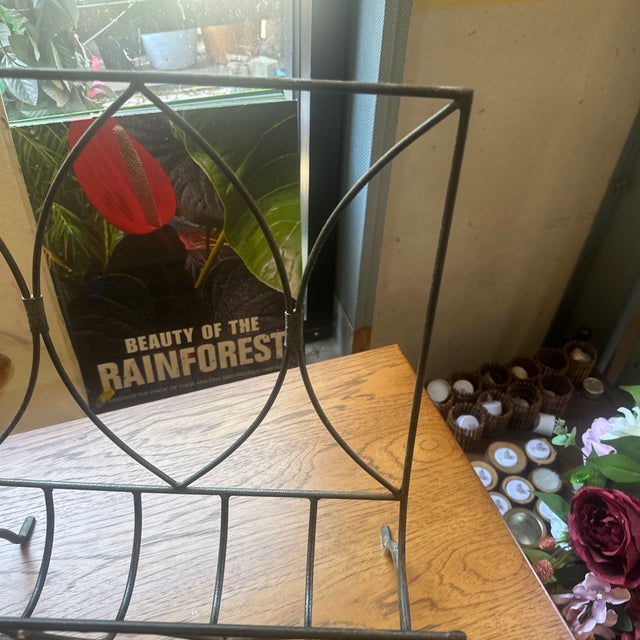 Metal 1970s Black Metal Standing Magazine Rack For Sale - Image 7 of 7