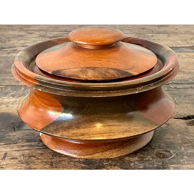 Vintage Original Turned Wood Lidded Bowl For Sale In West Palm - Image 6 of 12