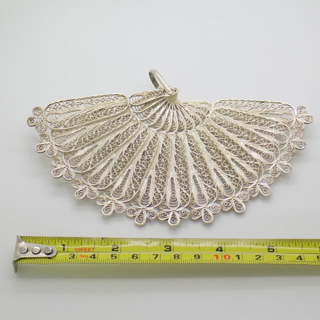 Vintage Italian Handmade Genuine Silver Large & Rare Filigree Fan Figurine Sculpture For Sale - Image 9 of 9