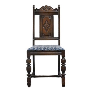 Vintage Antique Solid Oak Rustic Gothic Jacobean Tudor Style Dining Side Chair For Sale