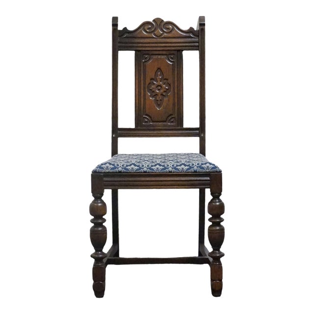 Vintage Antique Solid Oak Rustic Gothic Jacobean Tudor Style Dining Side Chair For Sale