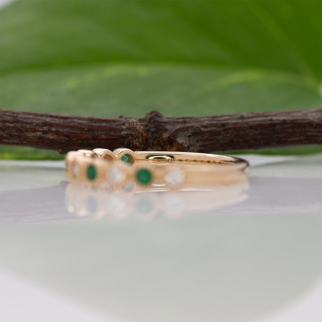 Zambian Emerald Band Ring With Earth-Mined Diamond Accents: Solid 14k Gold, Size 6.75 For Sale - Image 9 of 9