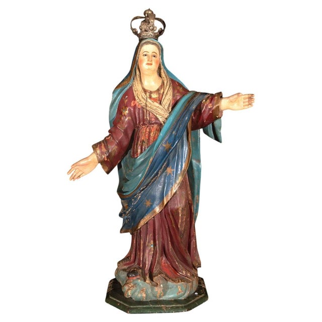 Large Spanish Colonial Polychrome Virgin Mary, 1780 For Sale - Image 9 of 9