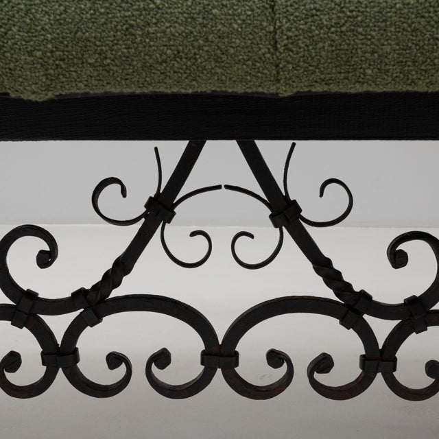 20th Century Spanish Wooden And Metal Bench With Upholstered Seat For Sale - Image 13 of 18