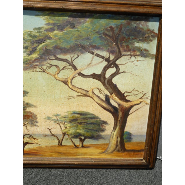Green Vintage Oil on Canvas Picture Painting of Trees Signed by Grace Snow For Sale - Image 8 of 13