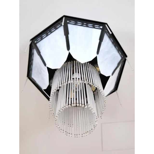 Art Deco Octagonal Chandelier with Glass and Black Metal Mount, 1990s For Sale - Image 3 of 7
