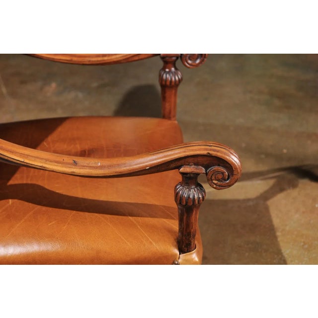 French Louis XIV Style Late 19th Century Beech Fauteuil with Leather Upholstery For Sale - Image 11 of 12
