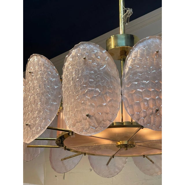 Modern Modern Pink Murano Glass and Brass Chandelier For Sale - Image 3 of 7