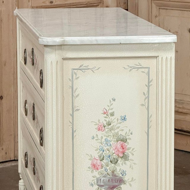 Late 20th Century French Louis XVI Painted Commode With Carrara Marble For Sale - Image 11 of 18