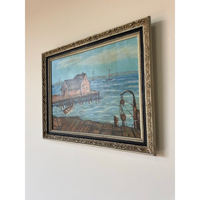 Beautiful vintage coastal impressionist painting signed “Polo.” Executed in oil on masonite board, this artwork captures a...