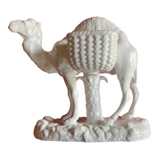 Antique 19th Century Continental Blanc De Chine Porcelain Camel Table Centerpiece Vase With Two Baskets for Flowers For Sale