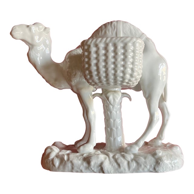 Antique 19th Century Continental Blanc De Chine Porcelain Camel Table Centerpiece Vase With Two Baskets for Flowers For Sale
