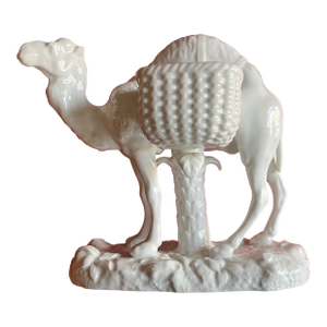 Antique 19th Century Continental Blanc De Chine Porcelain Camel Table Centerpiece Vase With Two Baskets for Flowers
