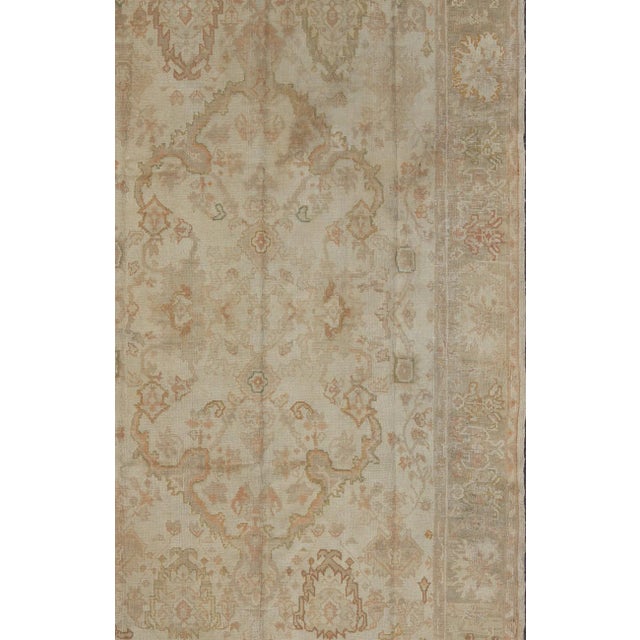 Shabby Chic Antique Turkish Oushak Rug by Keivan Woven Arts in Beige Green and Copper For Sale - Image 3 of 12