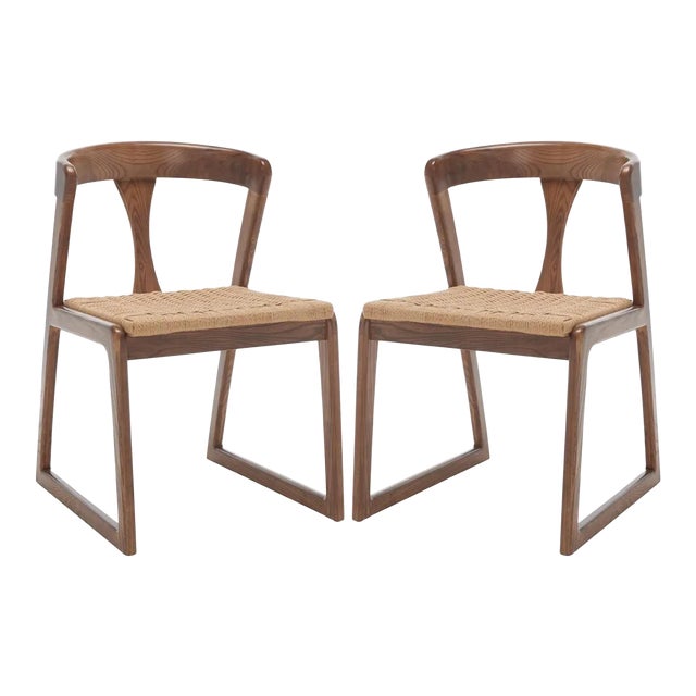 Jamal Woven Dining Chair - Walnut/Natural, Set of 2 For Sale