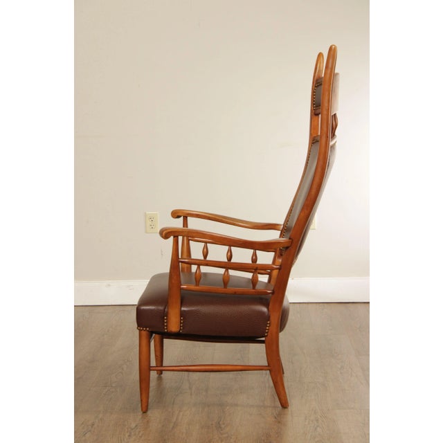 Mid Century Unusual High Back Sculpted Maple & Leather Arm Chair For Sale - Image 10 of 12