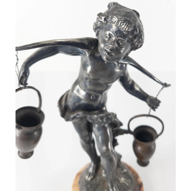 Silvered Metal Figure of a Boy Carrying Water For Sale In New York - Image 6 of 11