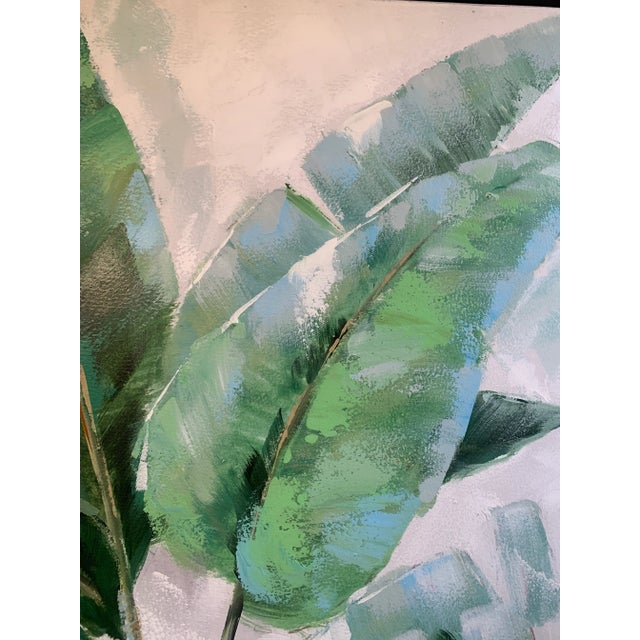 2010s Large Green Palm Painting in Silver Frame For Sale - Image 5 of 13